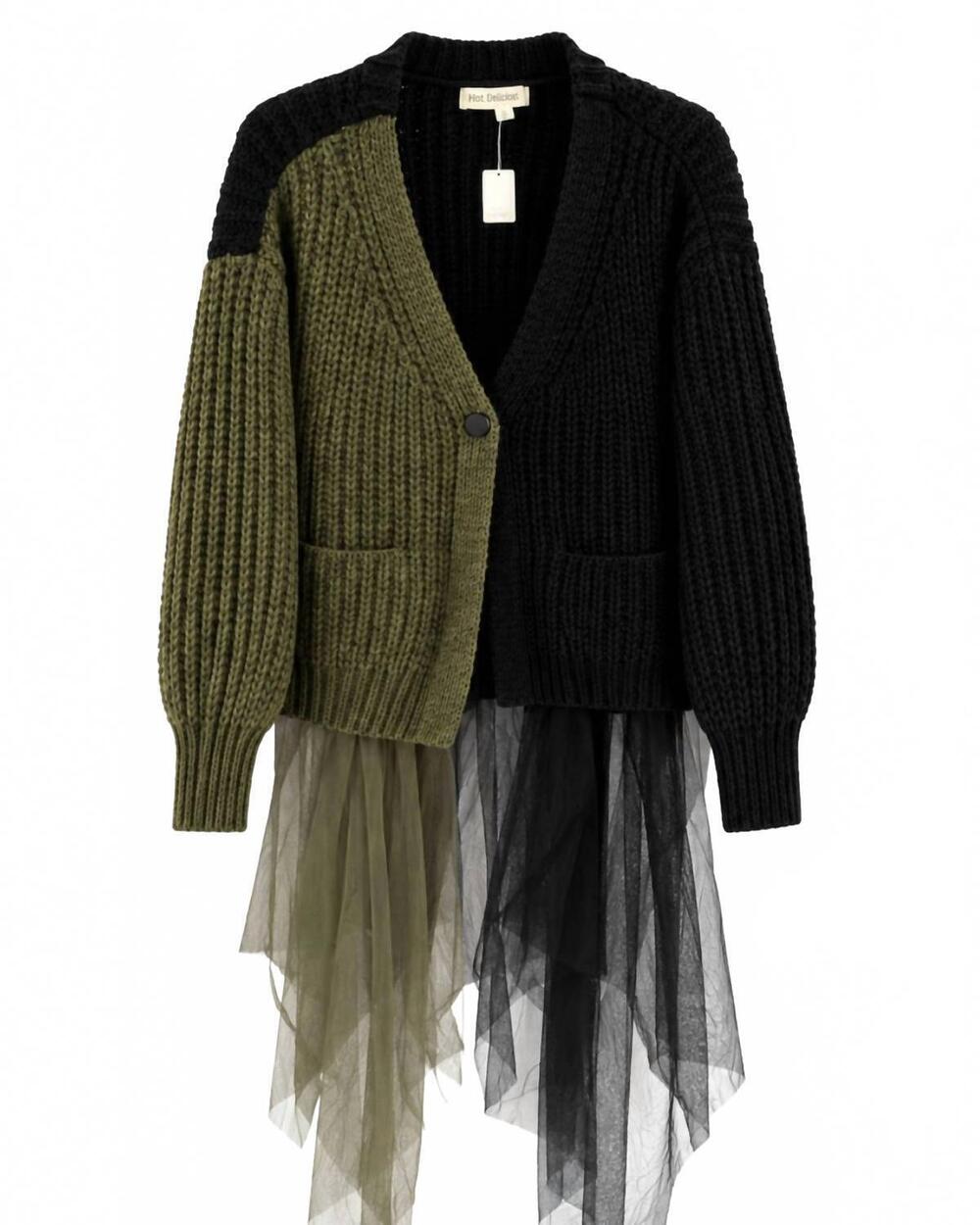 NEW HOT & DELICIOUS women's tule sweater in green/black
